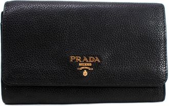 Prada Black Grained Leather Continental Wallet