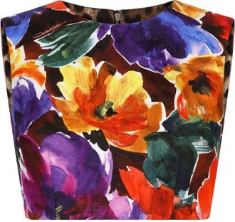 Dolce & Gabbana floral-print cropped top - women - Viscose/Cotton - 46 - Purple