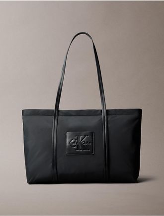 Calvin Klein Womens Embossed Monologo Tote Bag - Black
