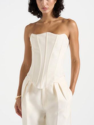 Mani&egrave;re De Voir Scarlett Tailored Lace Up Corset in Off White at Nordstrom, Size X-Small