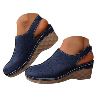 Generic Comfortable Closed Toe Sandals Women Dressy Summer Pointed Toe Ankle Ankle Strap Wedges Heels Pumps Casual Cork Espadrilles Wedge Sandals for Women Pl