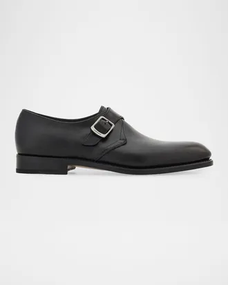 Ferragamo Men & apos;s Sullivan Tramezza Leather Monk-Strap Loafers