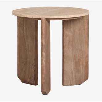 Sklum Sklum - Mesita De Noche Redonda &Oslash;50 Cm En Piedra Natural Y Madera De Mango Lavinia