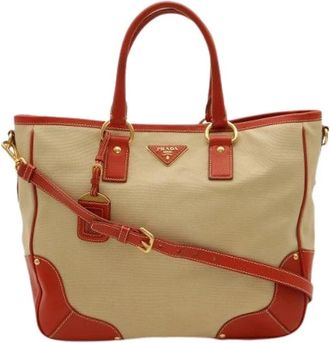 Prada Pre-owned Canvas Leather Tote Bag - Dames - Vintage Shopper - Beige - ONE Size - Vintage