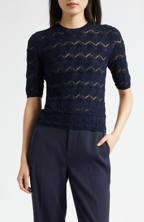 Vince Pointelle Knit Cotton Blend Sweater in Twilight Navy at Nordstrom, Size Xx-Small