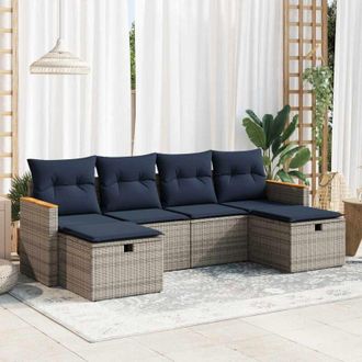vidaXL Vidaxl - Set De Muebles De Jard&iacute;n 6 Pzas Y Cojines Rat&aacute;n Sint&eacute;tico Gris