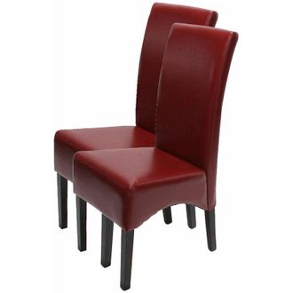 Hhg [nunca Usado] Lote De 2 Sillas De Comedor Silla De Cocina Silla Latina, Cuero, Rojo, Patas Oscuras