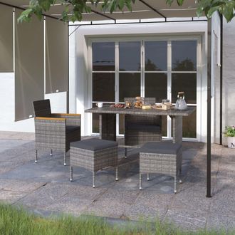 vidaXL Juego De Silla De Jard&iacute;n Y Taburete 4 Piezas Rat&aacute;n Pe Gris Vidaxl