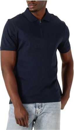 Calvin Klein Tops, Heren, Blauw, L, Blauwe Liquid Touch Welt Zip Polo