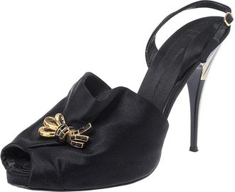 Giuseppe Zanotti Black Satin Bow Crystal Embellished Slingback Sandals