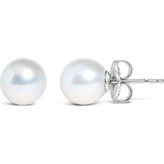 House of Brilliance 14K Gold 6.5-7MM Cultured Freshwater Pearl Solitaire Stud Earrings in White at Nordstrom