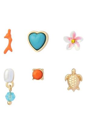 Betsey Johnson Set of 3 Beachy Stud Earrings in Orange at Nordstrom