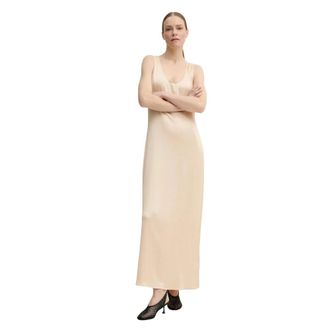 Remain Maxi jurk met schuine snit - Dames - Maxi kleedjes - Beige - M - Polyester - Kleedjes