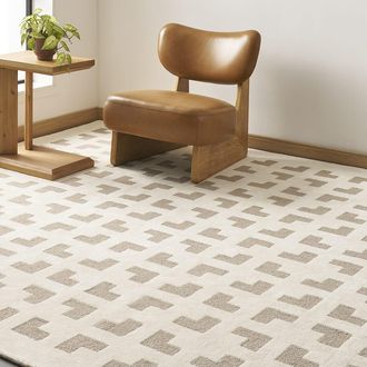 Castlery Beige Area Rug with Gray Geometric Pattern by Castlery, 9 x 12