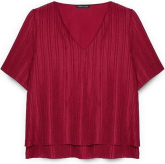 Fiorella Rubino Geribbelde Jersey T-shirt - Dames - Blouses - Rood - XL - Polyester - Overhemden