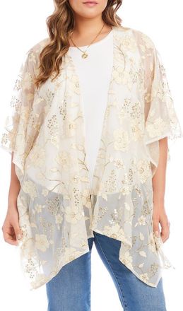 Karen Kane Embroidered Floral Open Front Jacket in Off White at Nordstrom