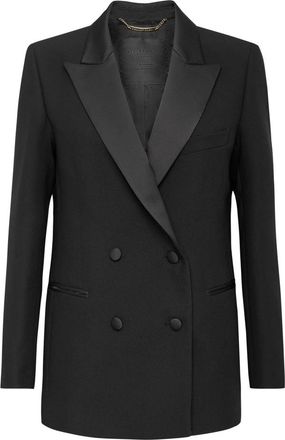 Philipp Plein Jassen, Dames, Zwart, M, Leer, Boxy Blazer