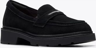 Clarks Lauryl Step 26184348 Loafers Womens Black Suede Comfort Shoes MEW903