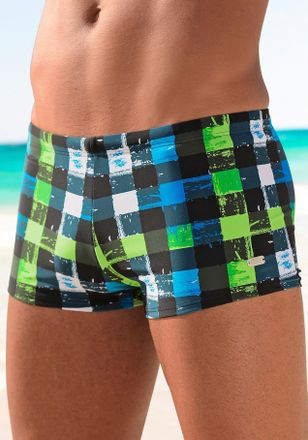 Buffalo Boxer-Badehose BUFFALO, Herren, Gr. 4, N-Gr, schwarz (schwarz, gr&uuml;n), Polyamid, kariert, Badehosen Boxer-Badehose, in trendiger Karo-Optik