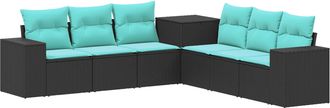 vidaXL Juego De Sof&aacute; 7 Uds. Negro Y Azul Rat&aacute;n Sint&eacute;tico Y Acero Vidaxl