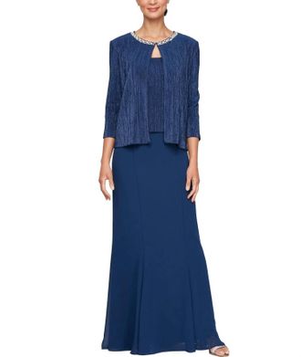 Alex Evenings Mother Of The Bride Dress With Embellished Jacket In Cobalt