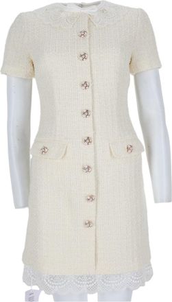 Self Portrait Textured Mini Dress With Lace Trim And Buttoned Front