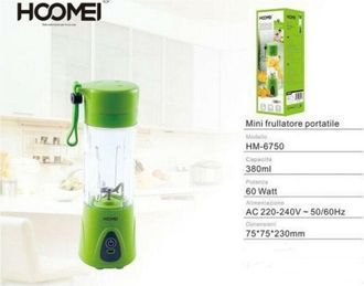 Trade Shop Trade Shop - Mini Frullatore Portatile Frutta Verdura 0,38 Ml 60 Watt Cucina Hoomei Hm-6750