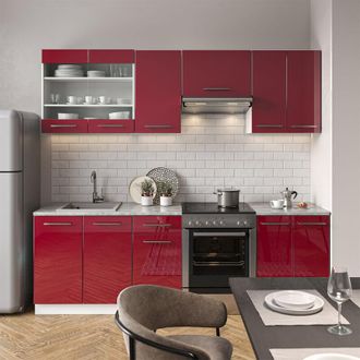 Vicco Mueble De Cocina Fame-line, Burdeos Brillo Intenso/blanco, 240 Cm, Et Antracita