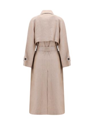 Brunello Cucinelli Womens Linen Trench Coat With Lurex Rosa Argento Linen; Polyamide; Polyester