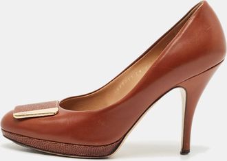 Ferragamo Brown Leather Buckle Detail Pumps