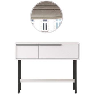 Mobili Rebecca Mobili Rebecca - Consolle con Specchio Rebecca Mobili Dudhal 76x100x29,5 Truciolato Ferro Bianco Grigio Scuro Moderno