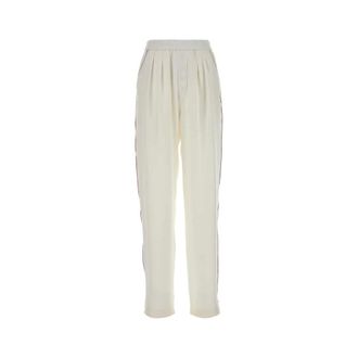 Tom Ford Sweatpants, female, White, Size: XL Silk Twill PJ Pants with Piping