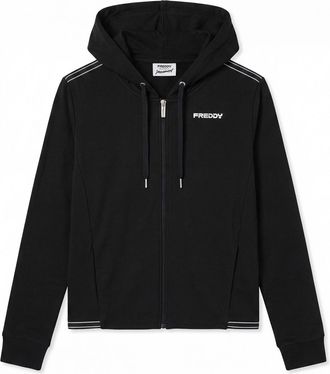 Freddy Felpa cropped con cappuccio e zip, inserti elastici logati