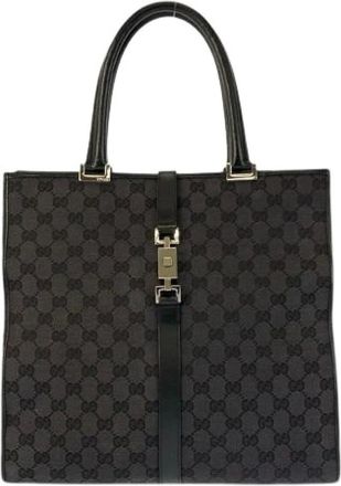 Gucci Pre-owned Tote Bags, female, Black, Size: ONE SIZE Pre-owned Jackie GG Canvas Leather Tote Bag