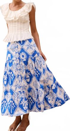 Oliphant Button Front Skirt In Asterias Blue