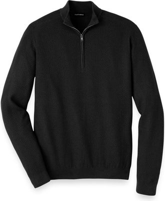 Paul Fredrick Silk Cotton Cashmere Quarter Zip Mock Neck Sweater