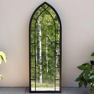 PRIMROSE Pointed Arch Garden Mirror Metal Frame Glass Window Illusion 170cm in Black
