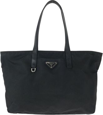 Prada Nylon Leather Tessuto Logo Tote Bag