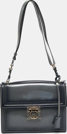 Ferragamo Marisol Grey Glazed Leather Top Handle Bag