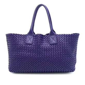Bottega Veneta Pre-owned Womens Medium Lambskin Intreccio Cabat Tote - Purple Leather - One Size