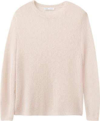 Mango Sheer Open Knit Long Sleeve Sweater in Ecru at Nordstrom, Size Medium