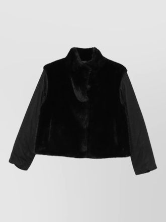Herno faux fur high collar long sleeve jacket