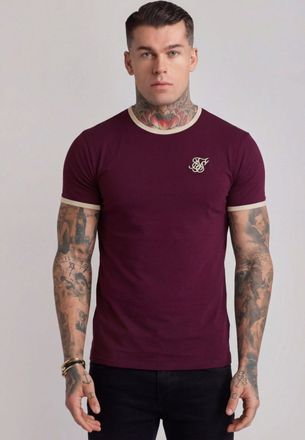 Siksilk Mens Burgundy,Ecru Ringer T-Shirt XXL