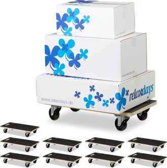 Relaxdays 10 X Carritos Transportadores, 11.5x58x30 Cm, Carga M&aacute;xima 400 Kg, Ruedas Con Volantes, 2 Ruedas Con Frenos, Negro