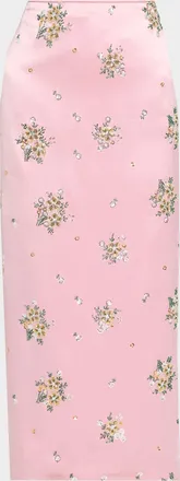 Milly Raylen Floral Sequin-Embellished Satin Midi Skirt
