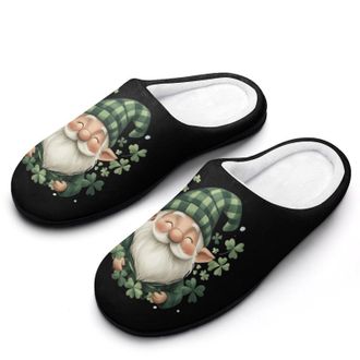 Generic Irish Gnome Shamrocks Fashion Cotton Slippers for Women Memory Foam House Slippers Non-Slip House Bedroom Shoes