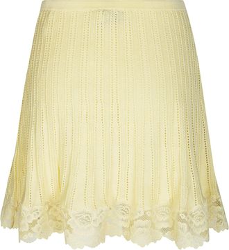 Self Portrait Womens Knit Pointelle Skirt Yellow Main: Viscose