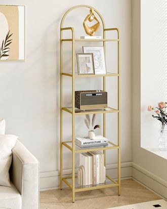 OEM Libreria, Mensola Scaletta In Vetro Temperato, Oro