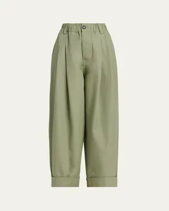 Marni Pleated Canvas Wide-Leg Pants