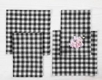 Solino Home Linen Dinner Napkins Set of 4, 20 x 20 Inch for Dining Table, Holiday and Everyday Table Decor - Gingham Check in Black at Nordstrom